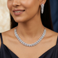 Topaz Leaf Curve Rhodium Necklace with Dense Chevron Alignment