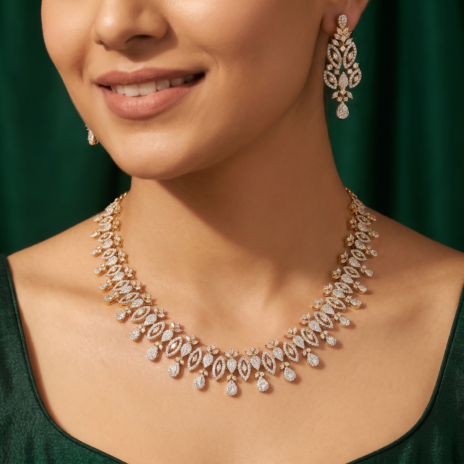 Floral Eyelet GJ Necklace with Hanging Drop Border