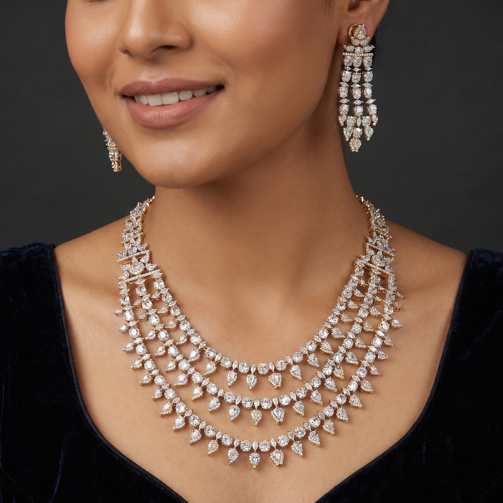 Radiant Fringe Sweep GJ Necklace with Decorative Hanging Rows