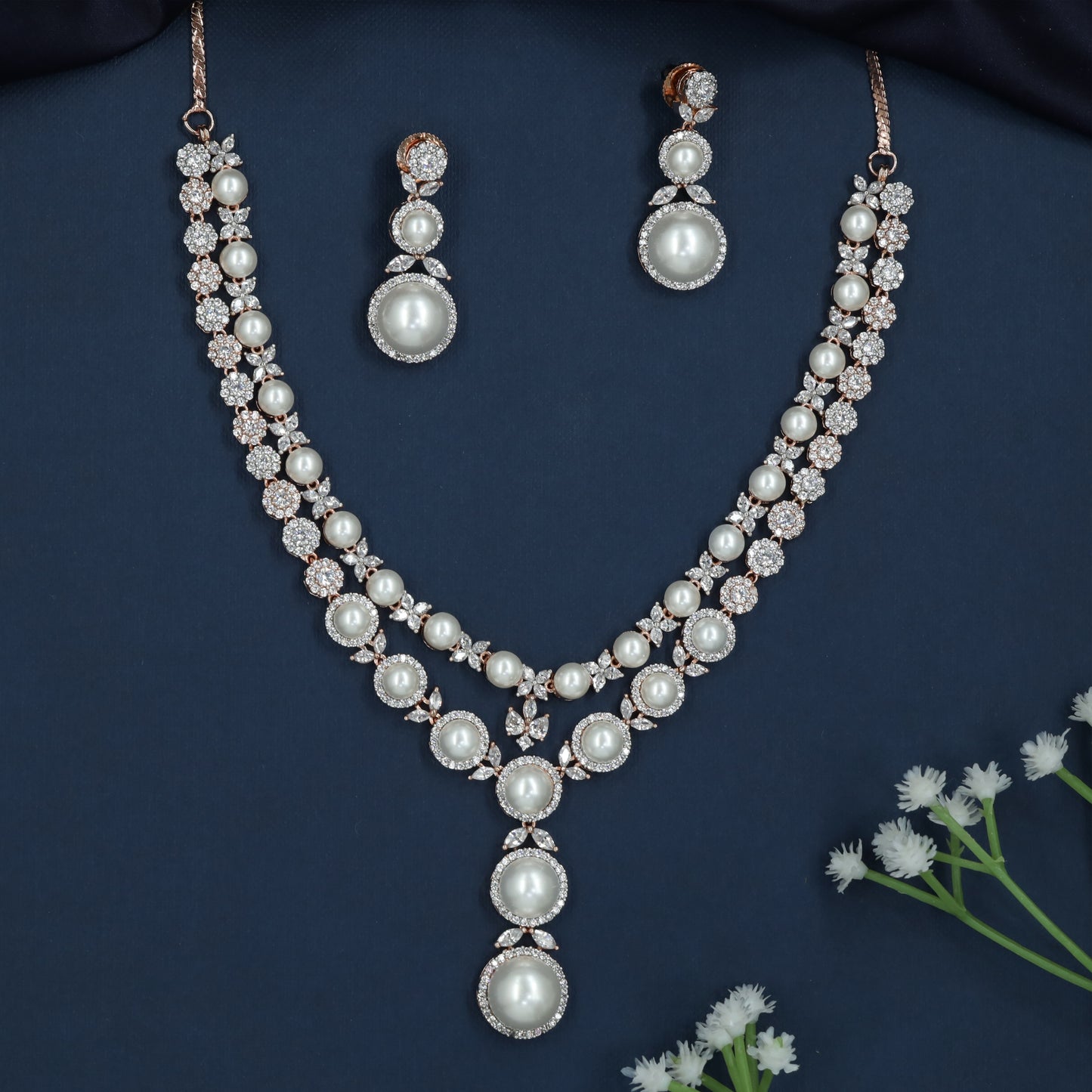 Woven Drop Rose Gold Necklace with Rounded Pendant Formation