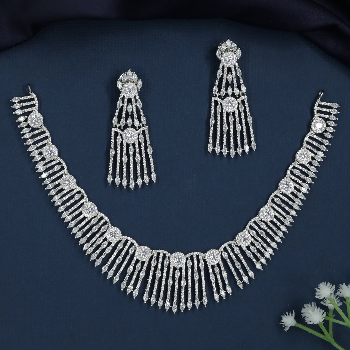 Garland Drape Rhodium Necklace with Cascading Linear Drops