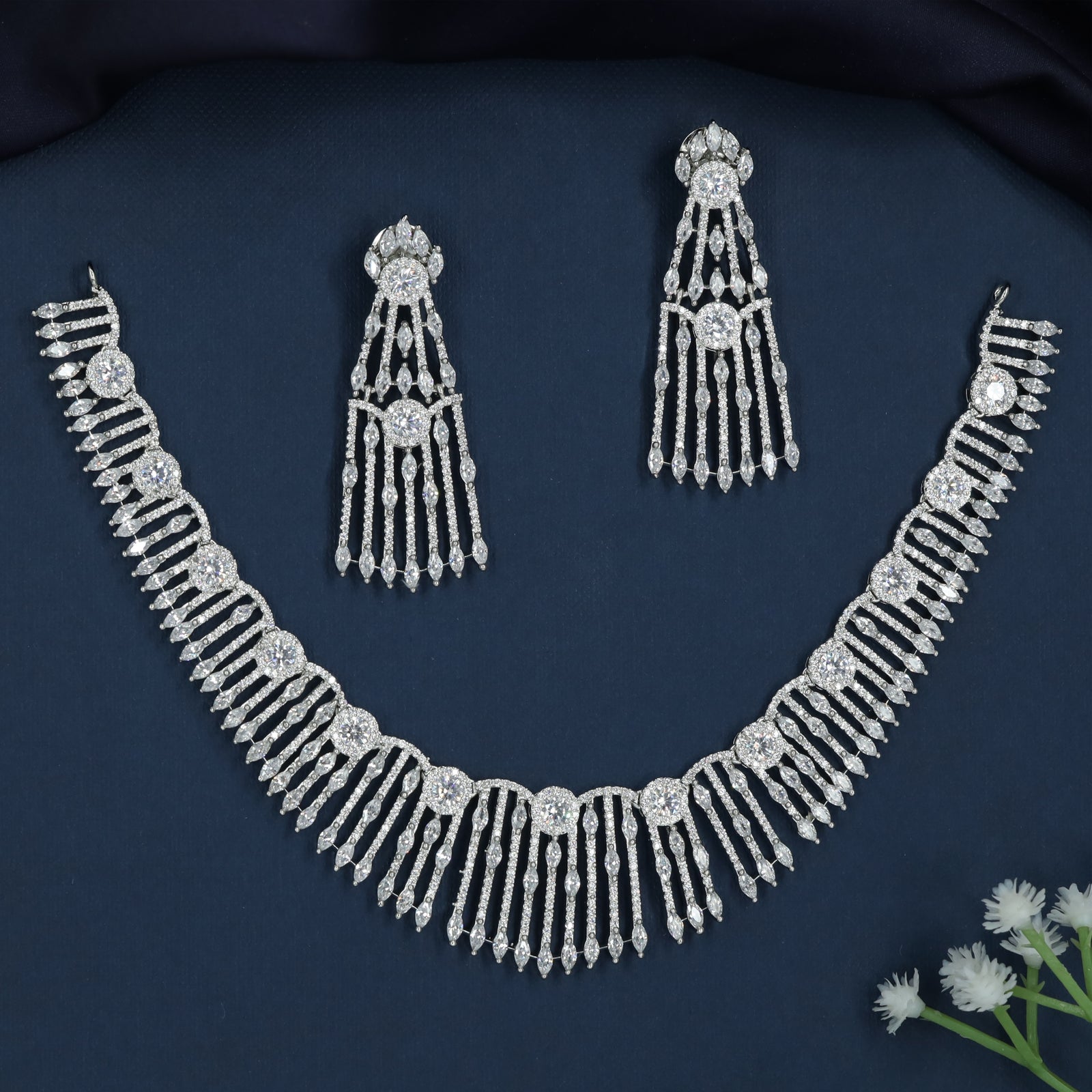 Garland Drape Rhodium Necklace with Cascading Linear Drops