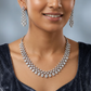 Classic Floral Border Rhodium Necklace with Cascading Drop Styling