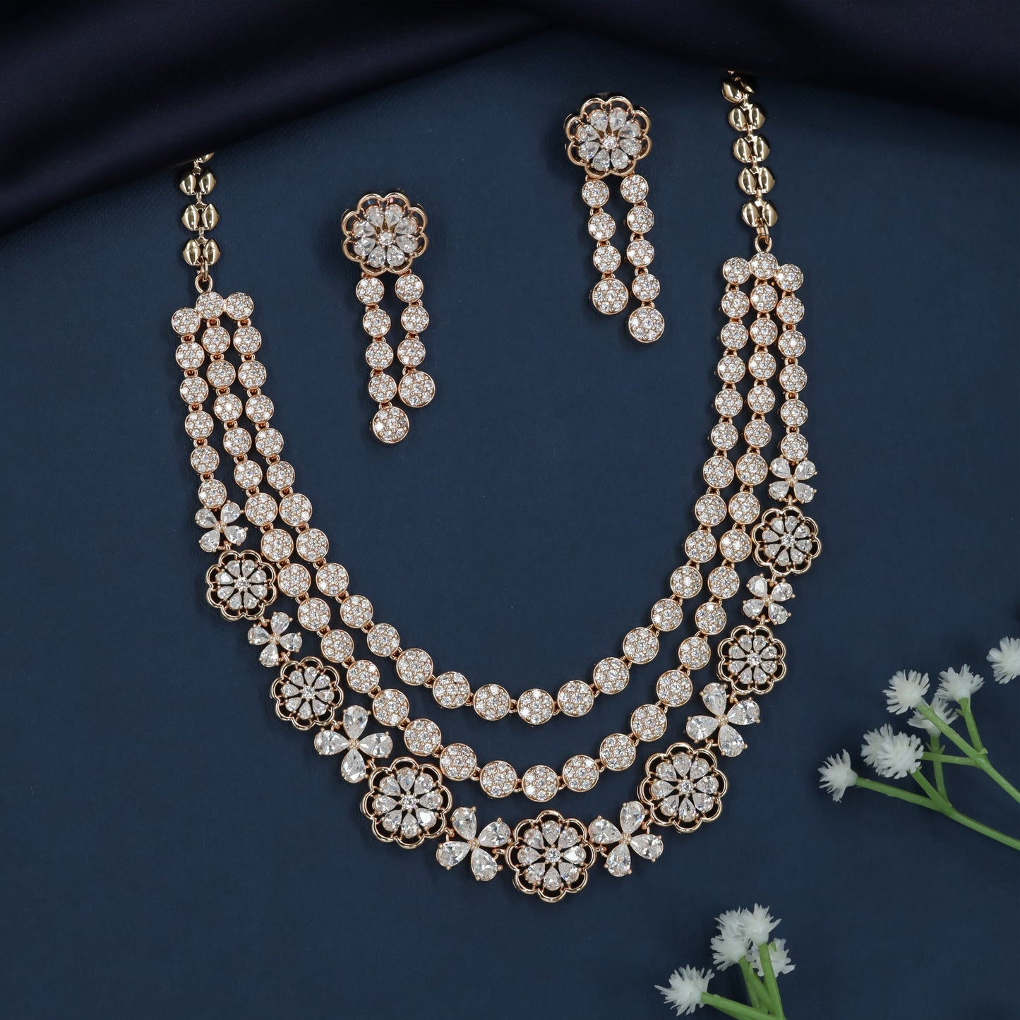 Classic Flower Border Necklace with Layered Disc Arrangement
