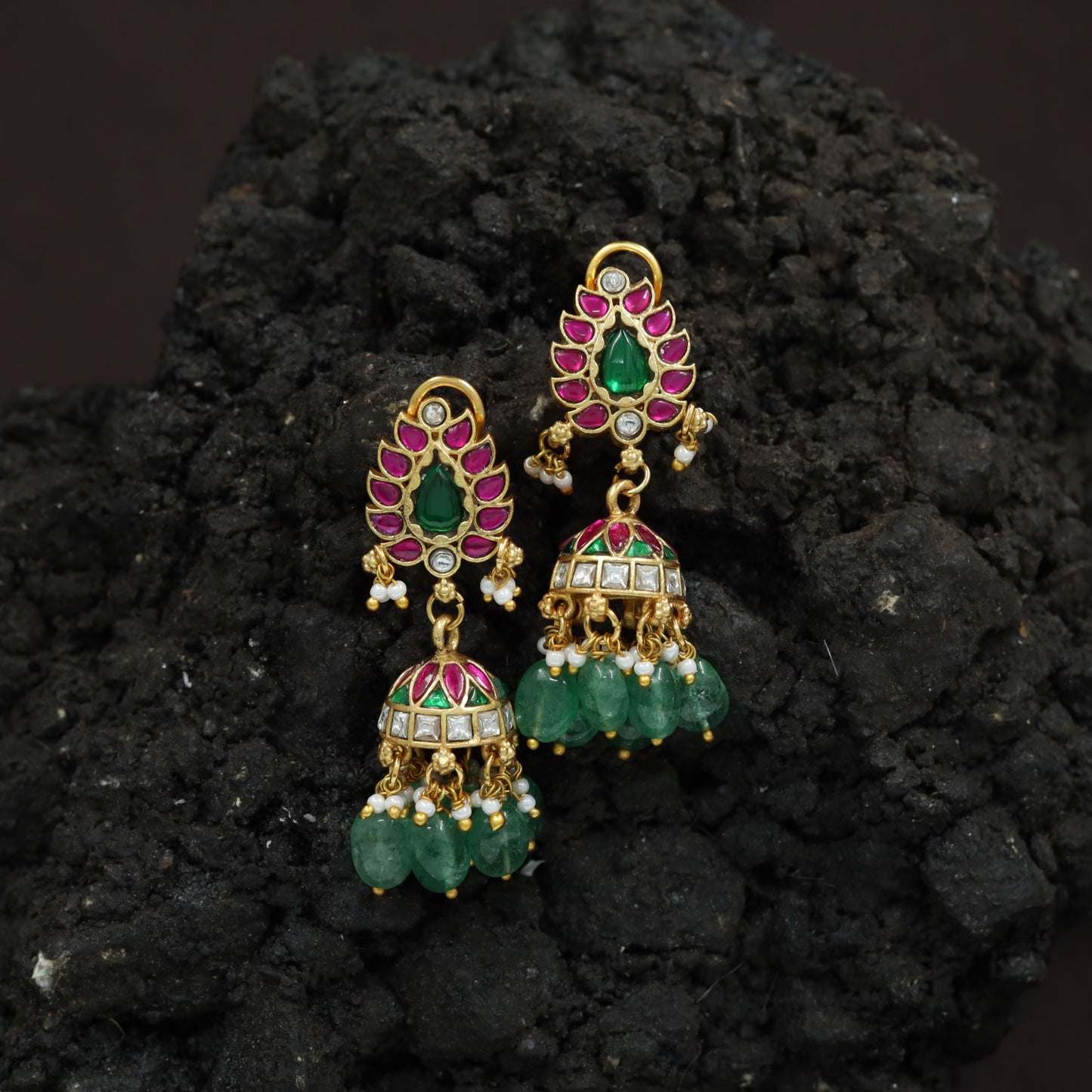 Royal Teardrop Jadau Jumka with Dome Drop Design