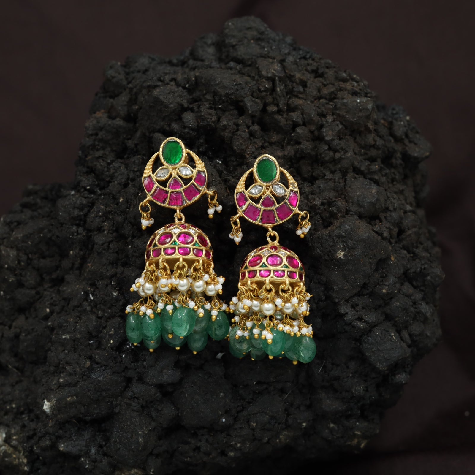 Vintage Dome Jadau Jumka with Fringe Drop Layout