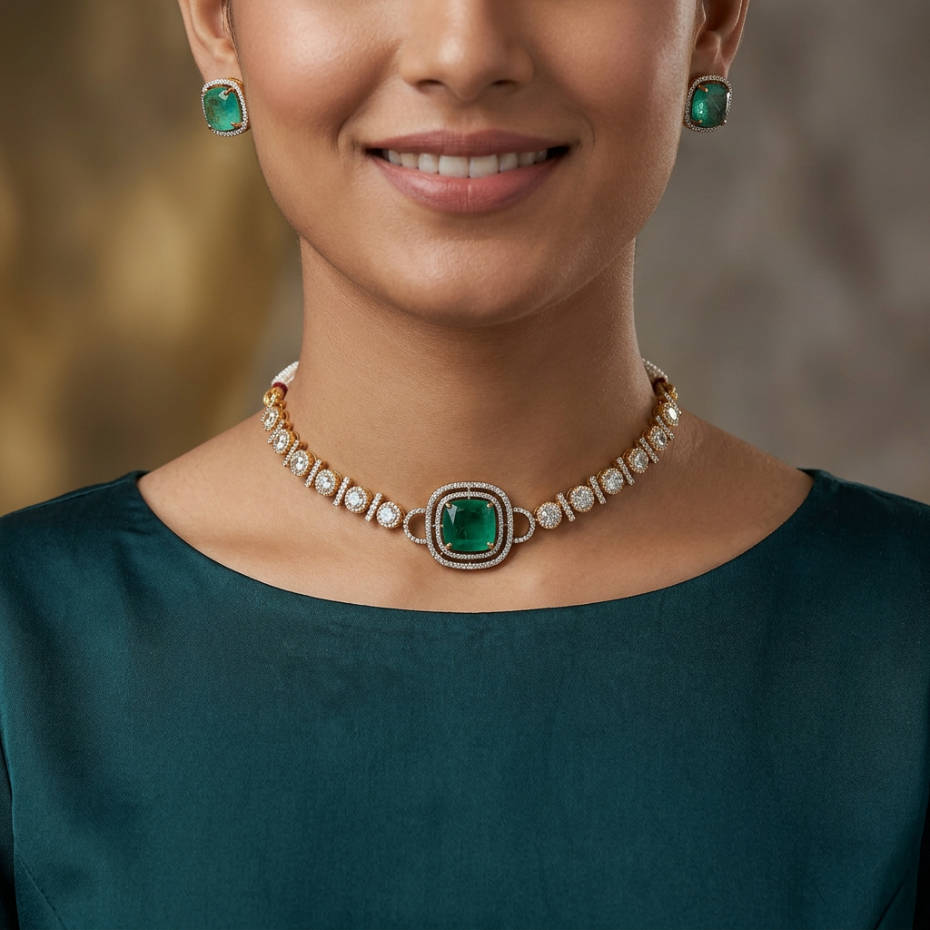 Heritage Border Kundan Choker with Decorative Centre Placement