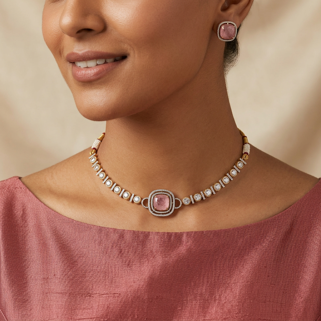 Royal Linear Kundan Choker with Framed Centre Styling