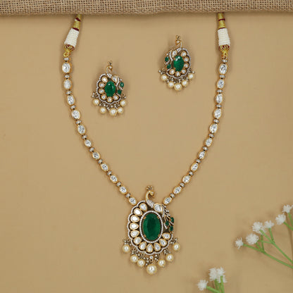 Peacock Pendant Kundan Necklace with Oval Border Styling