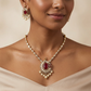 Peacock Pendant Kundan Necklace with Oval Border Styling