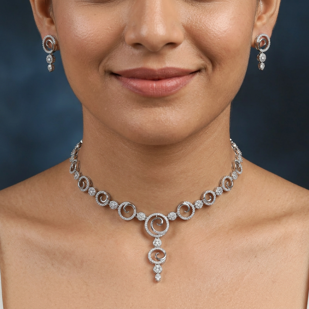 Radiating Swirl Layout Necklace with Rounded Border Formation