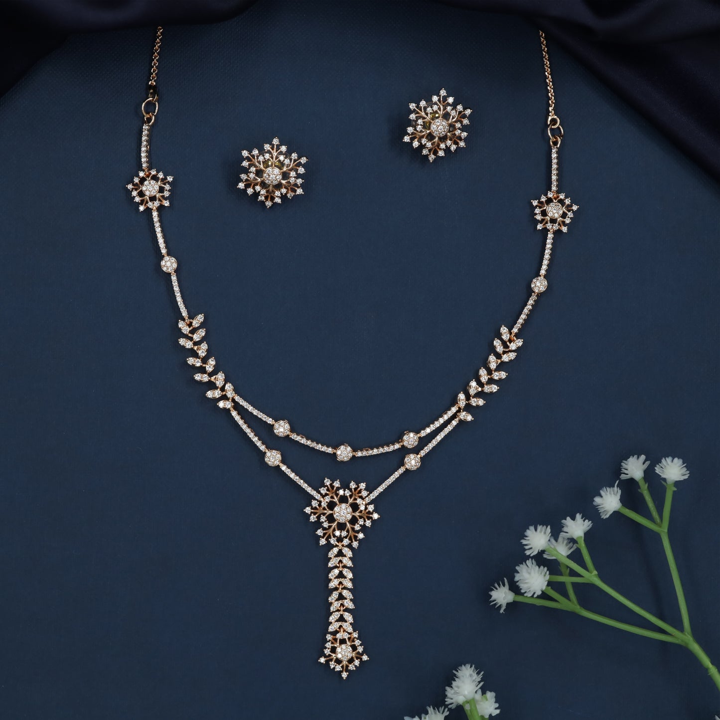 Snowflake Drop Necklace with Dual Line Border Styling