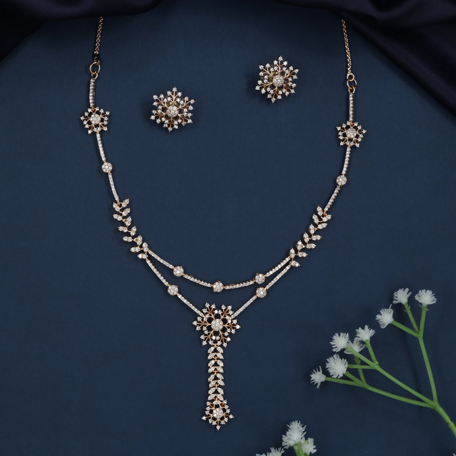 Snowflake Drop Necklace with Dual Line Border Styling