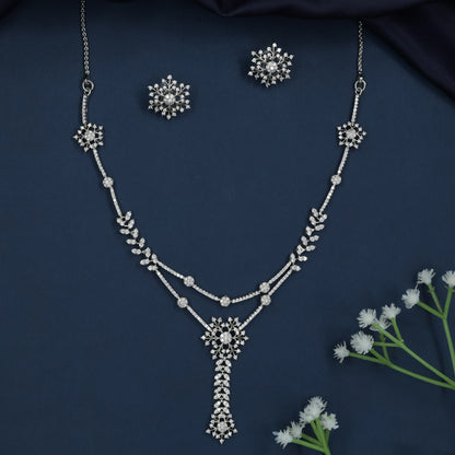 Snowflake Drop Necklace with Dual Line Border Styling