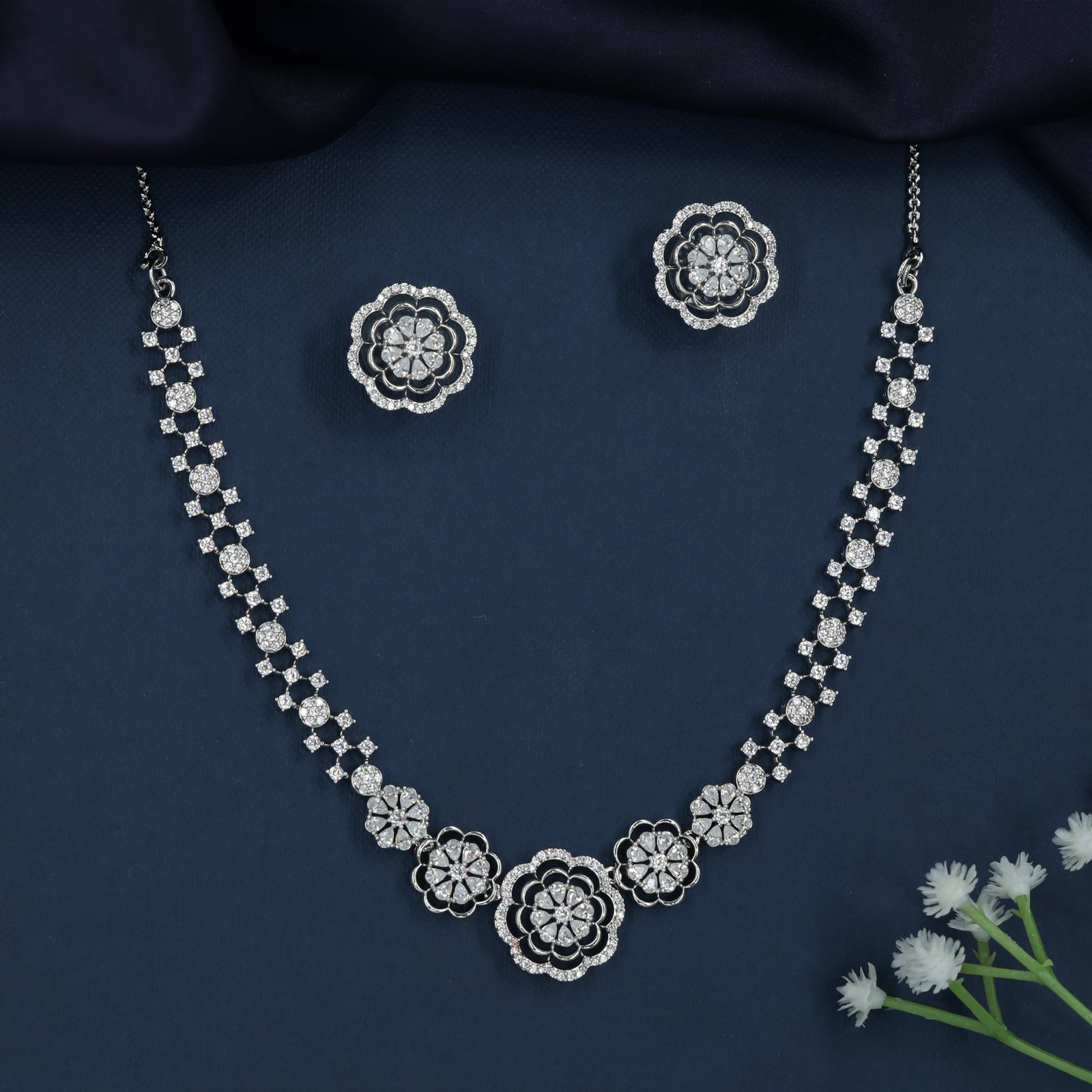 Floral Chain Necklace with Repeating Circular Connector Work
