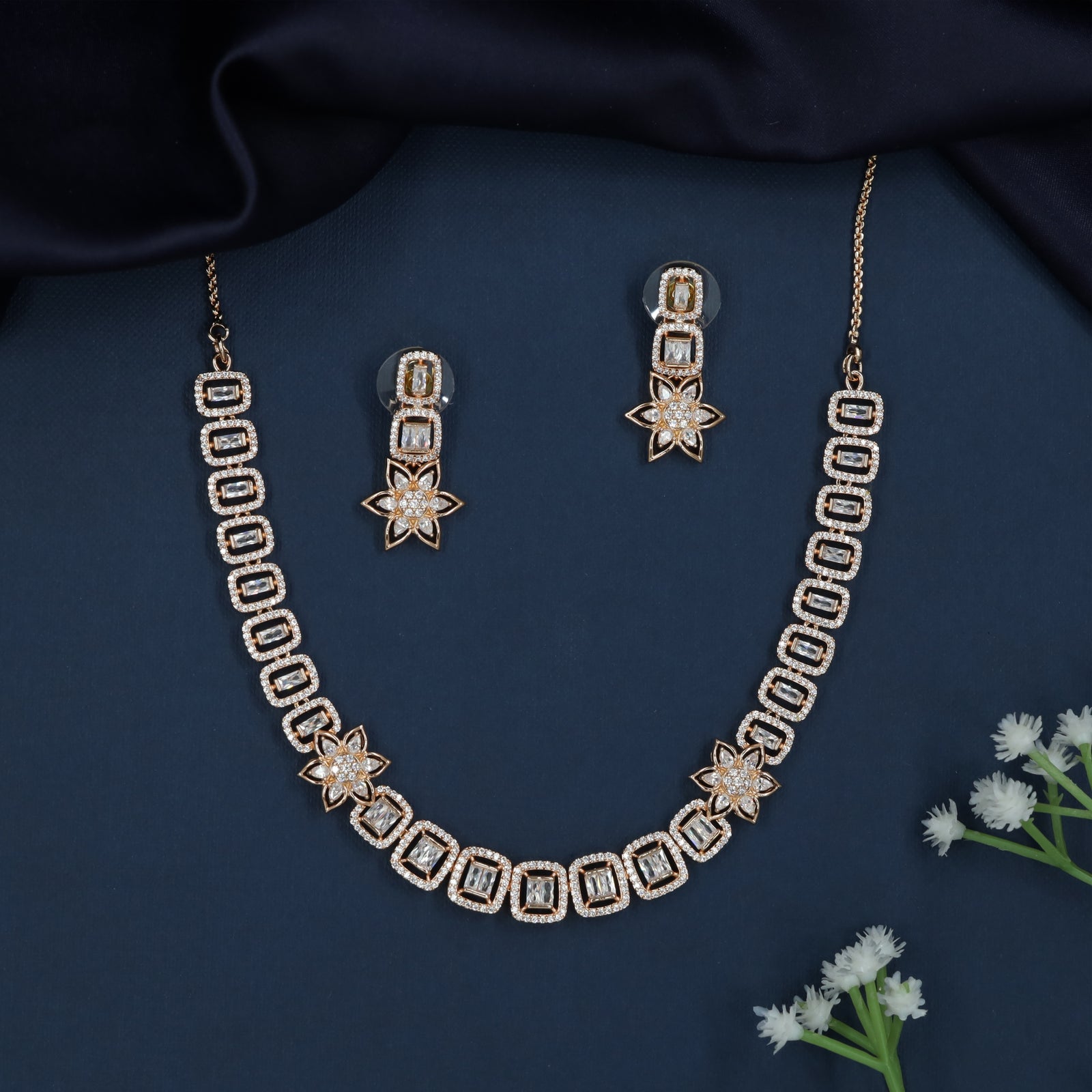 Archline Square Necklace with Floral Side Connector Detailing
