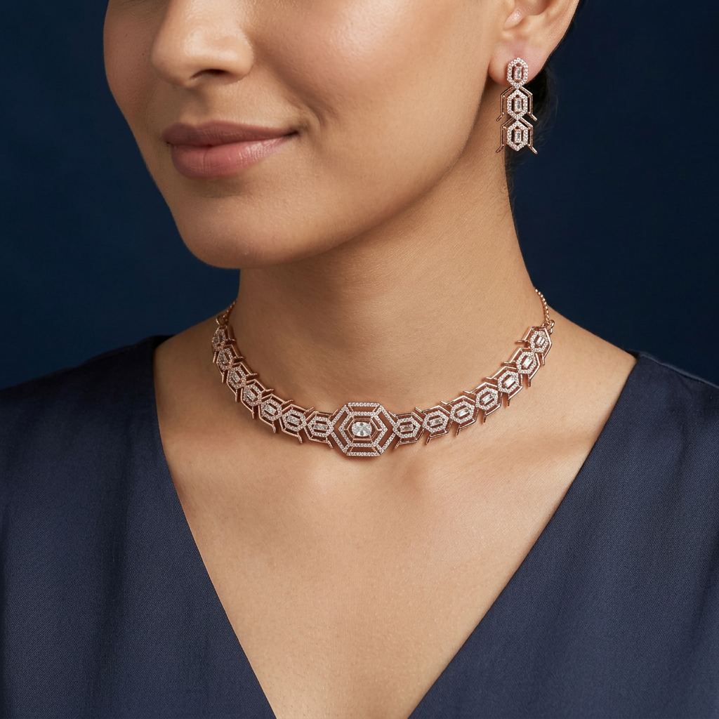 Celestial Hexagon Choker with Symmetrical Border Work
