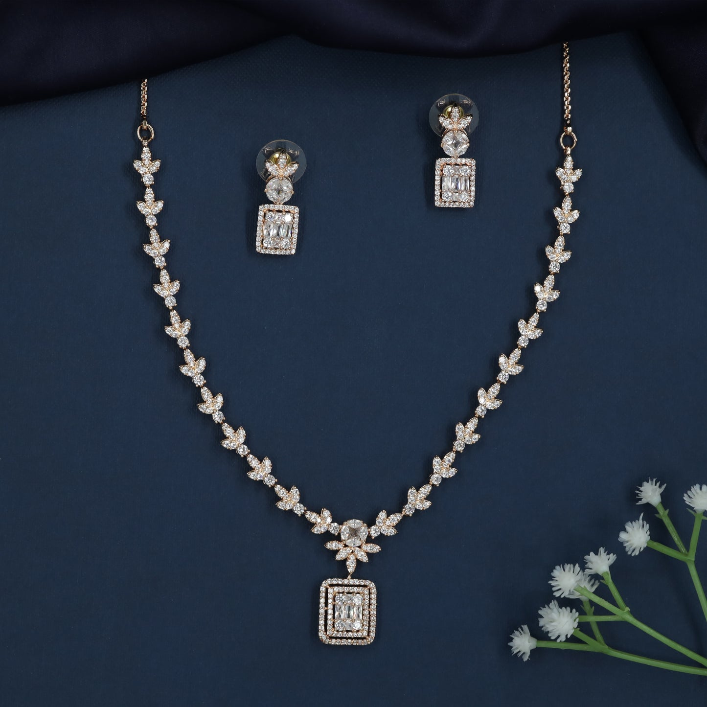 Grand Floral Necklace with Square Pendant Styling
