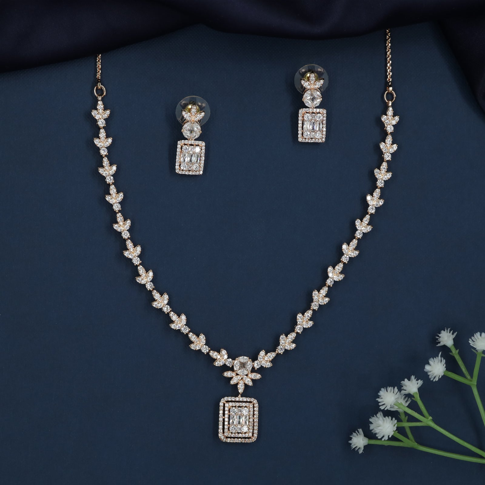 Grand Floral Necklace with Square Pendant Styling
