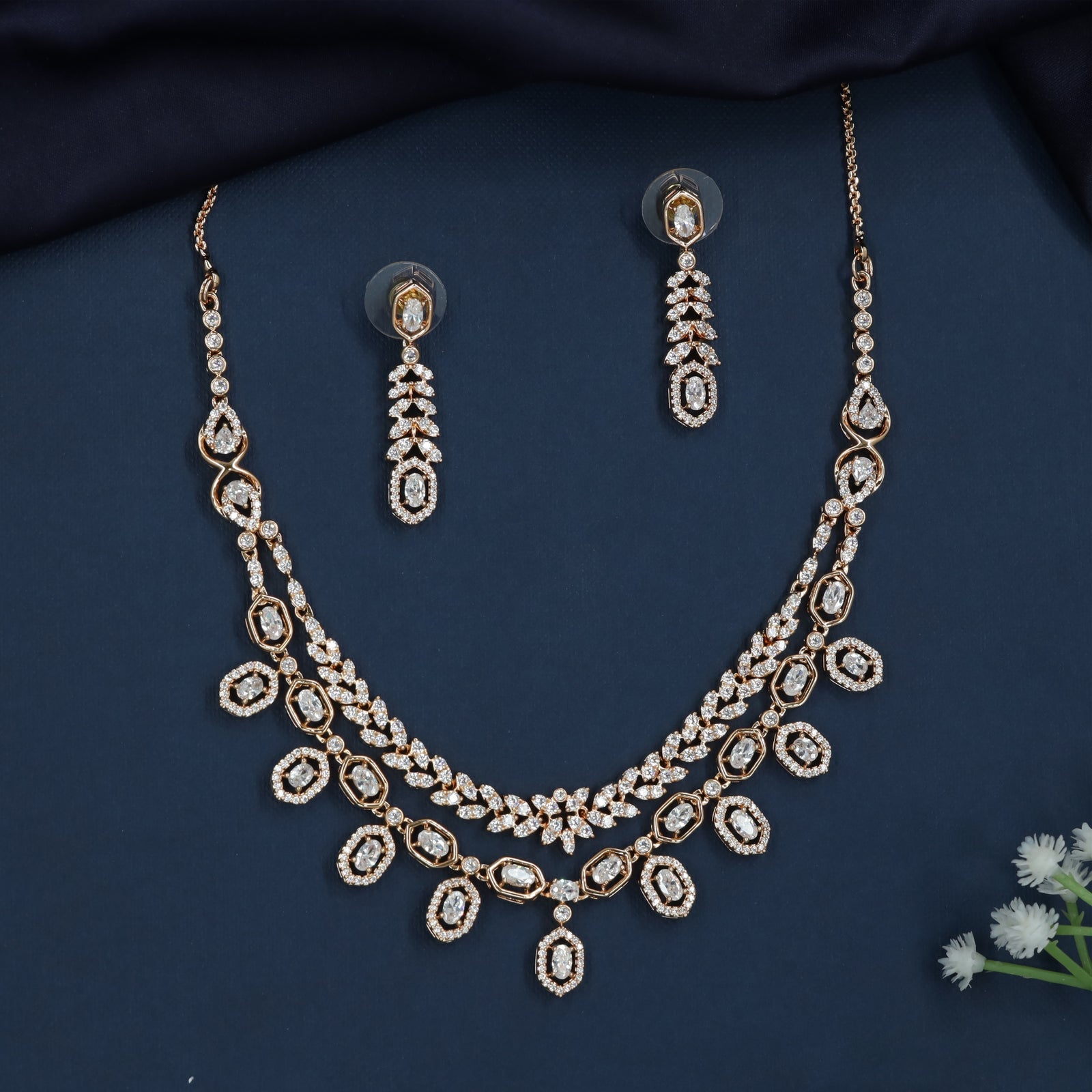 Luxury Dual Chain Necklace with Floral Surface Styling