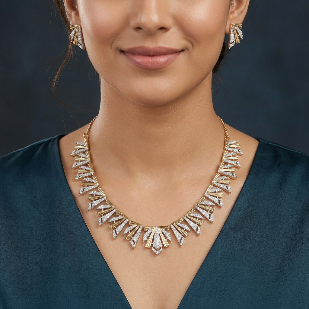 Royal Geometric Necklace with Angular Border Work