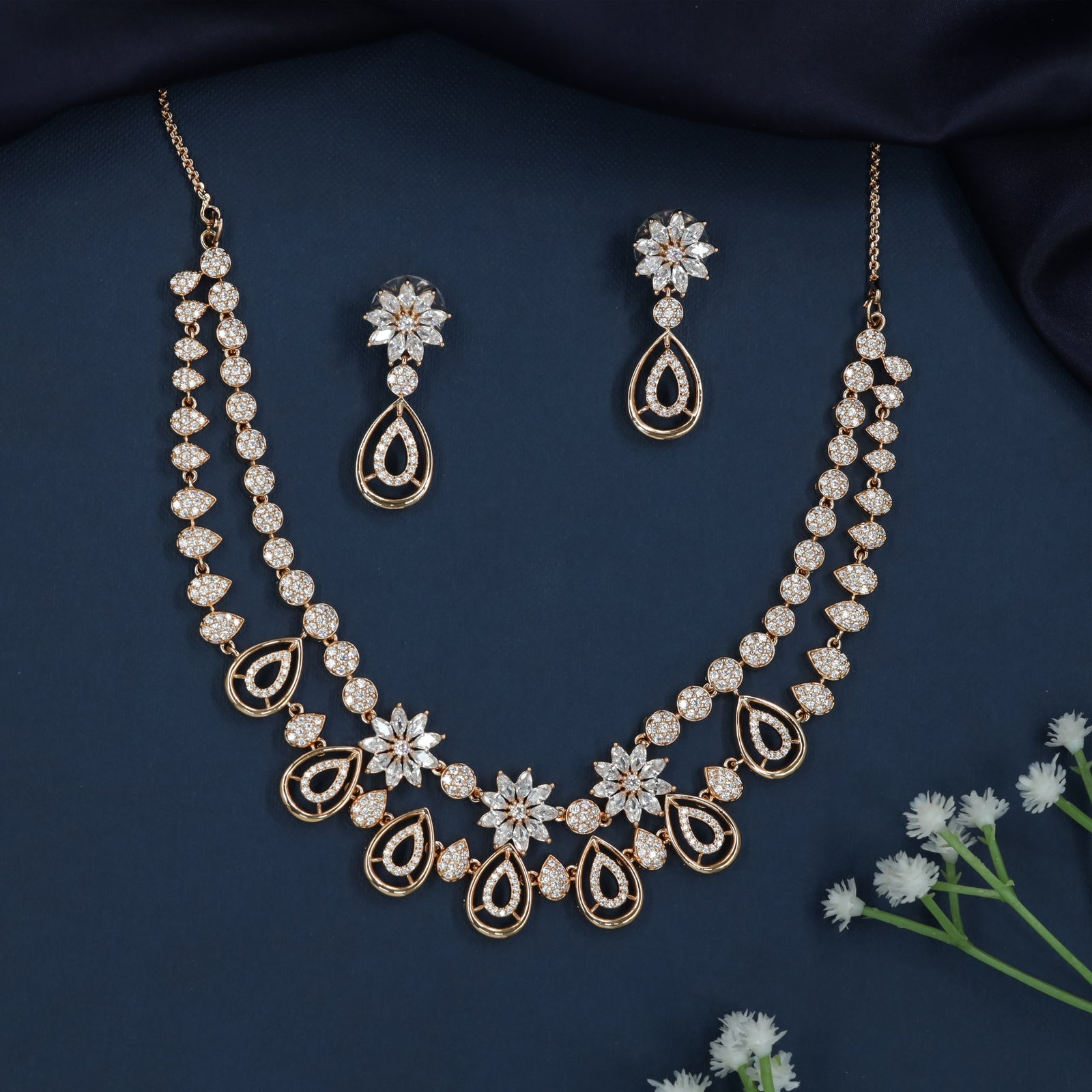 Premium Dual Row Necklace with Teardrop Surface Styling