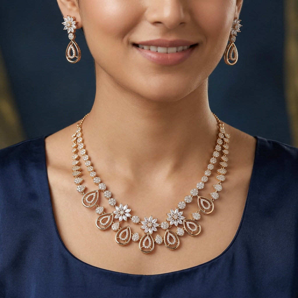 Premium Dual Row Necklace with Teardrop Surface Styling