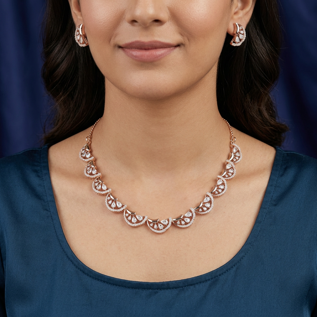Royal Moon Garland Necklace with Curved Segment Arrangement