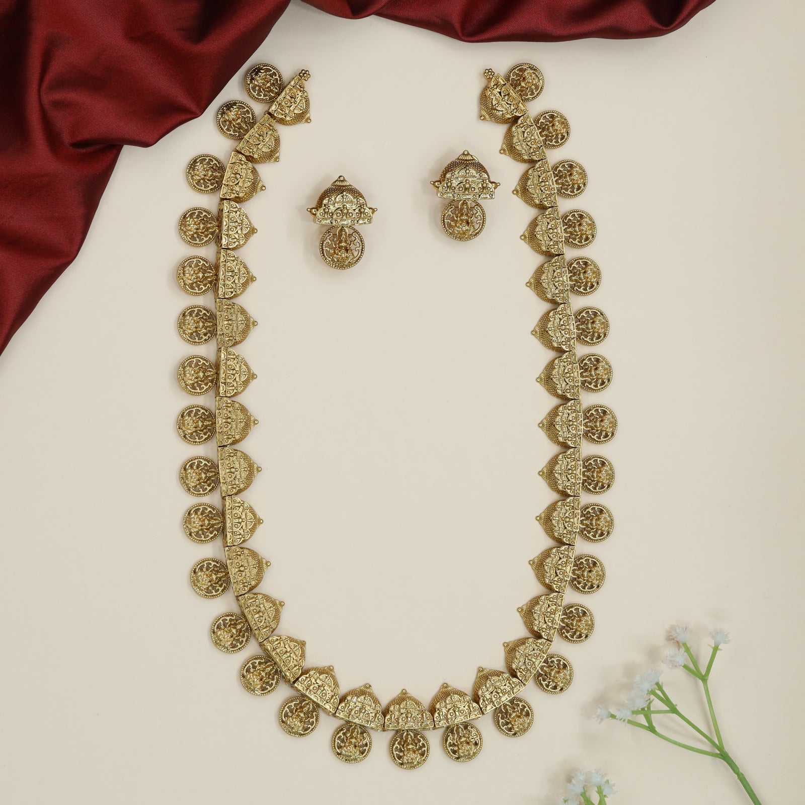 Decorative Coin Antique Long Haara with Floral Accent Panels