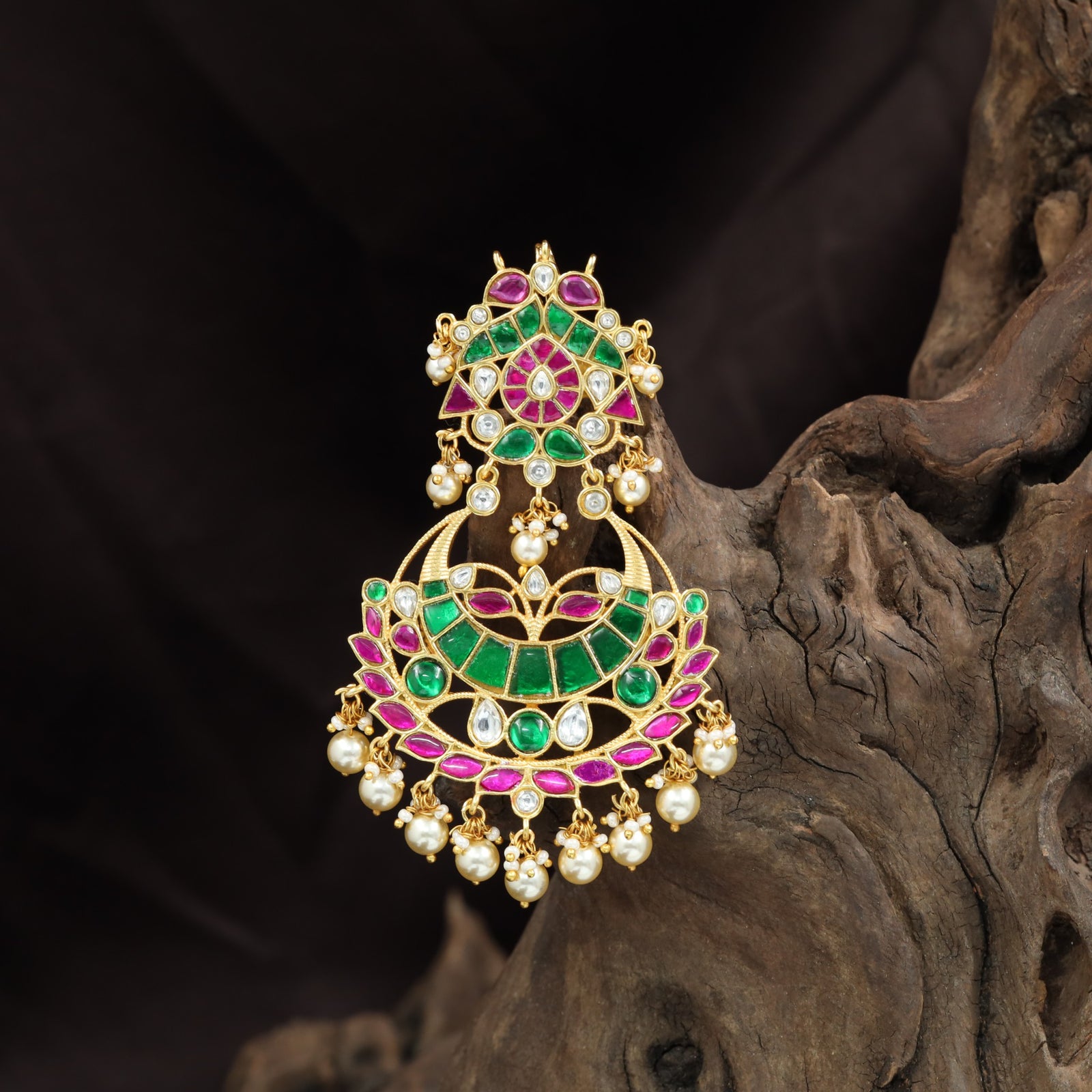Peacock Wing Jadau Jade Bille with Crescent Border Styling