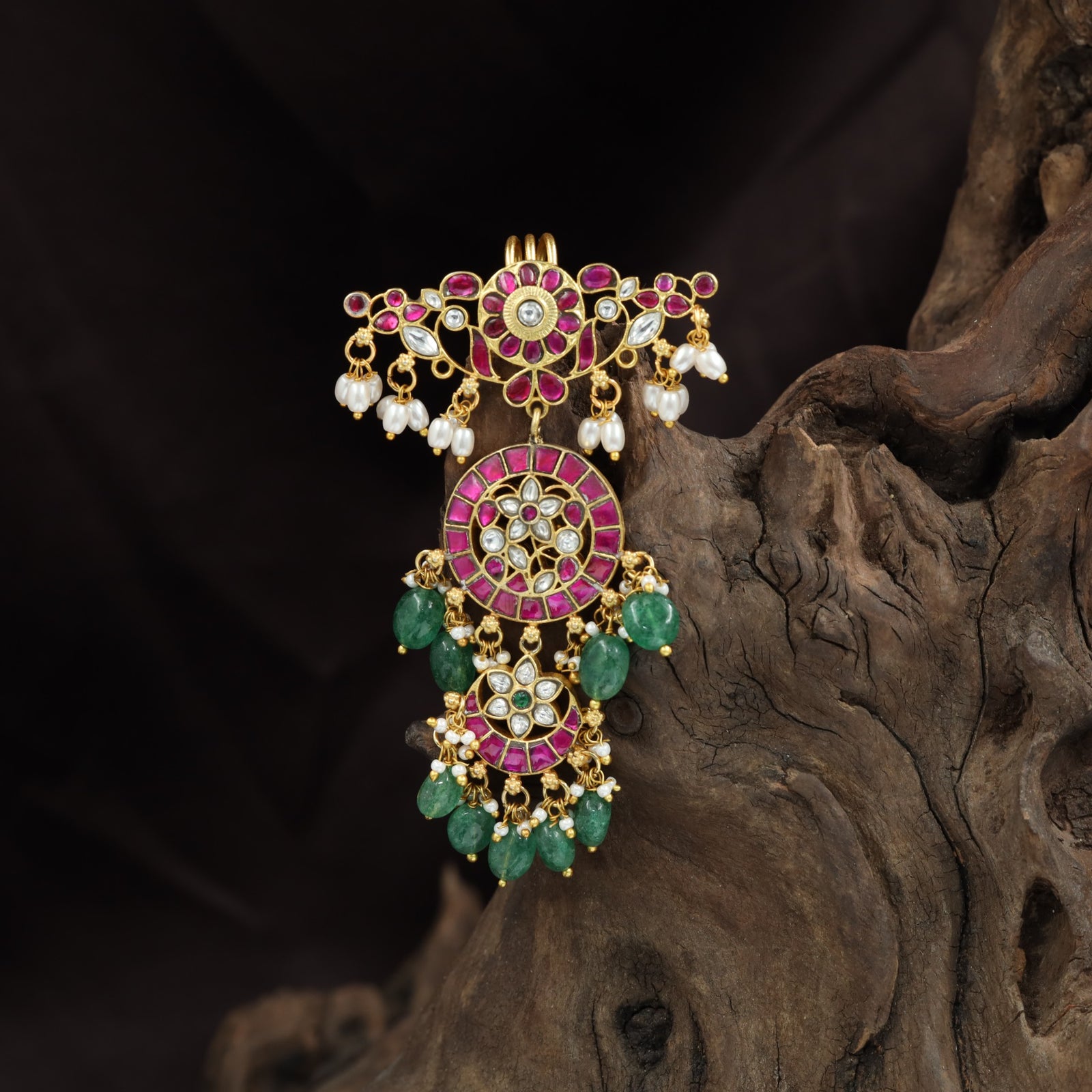 Decorative Disc Jadau Jade Bille with Hanging Bead Styling