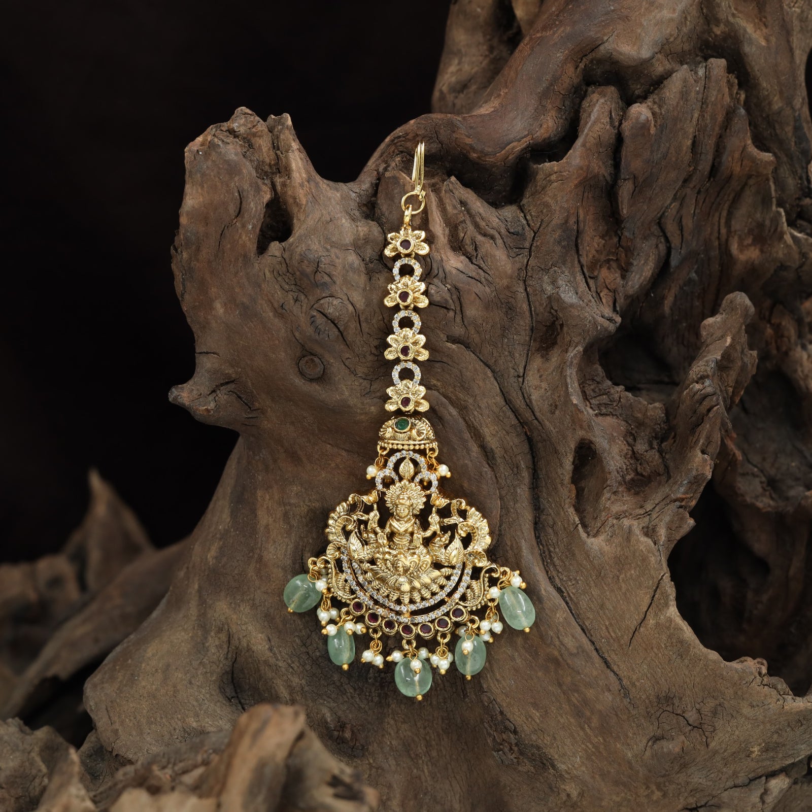 Pendant Chain Antique Tikka with Lakshmi Frame and Fringe Drops