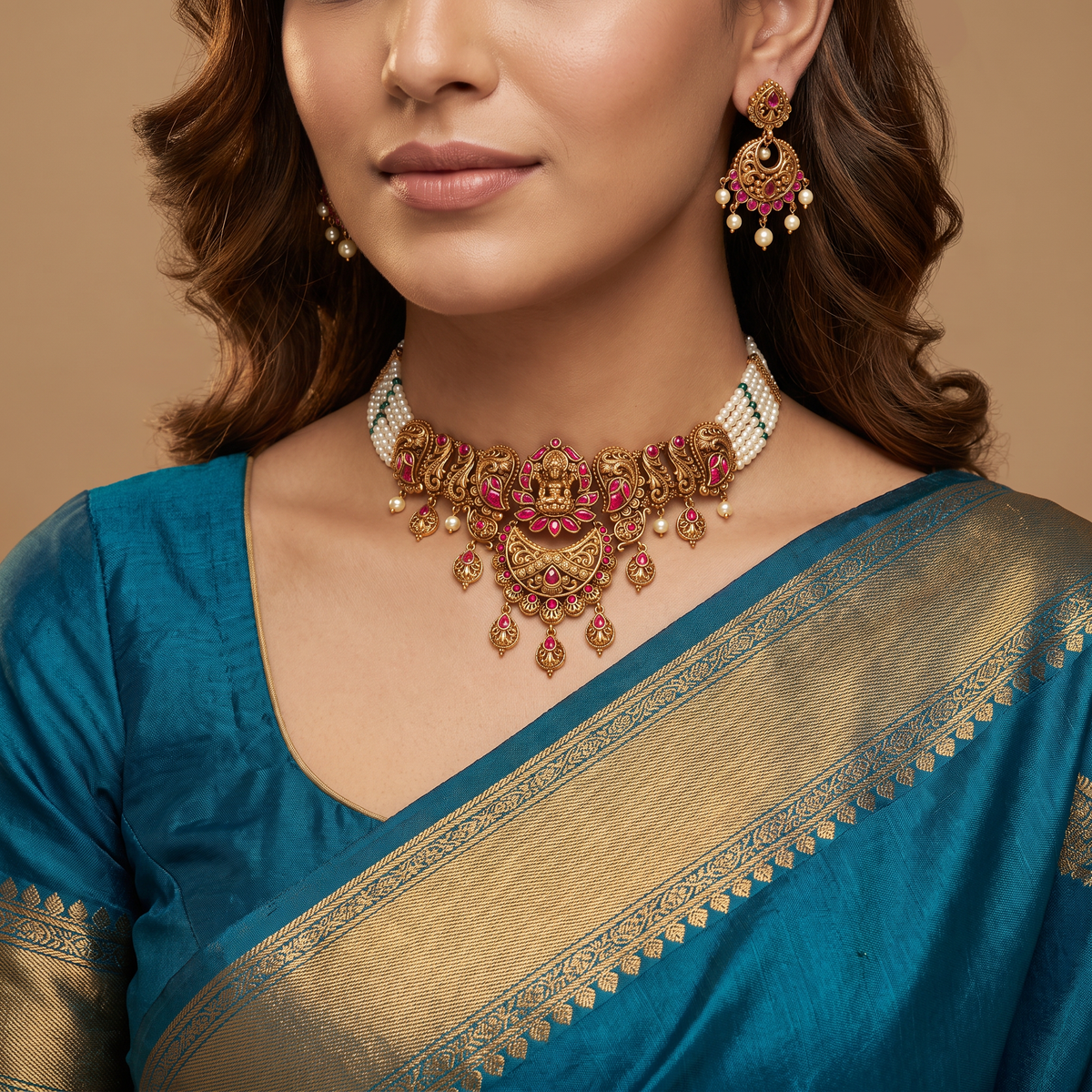 Heritage Goddess Choker with Hanging Drop Border Styling