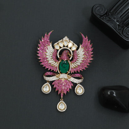 Grand Phoenix Victorian Brooch with Hanging Drop Accents