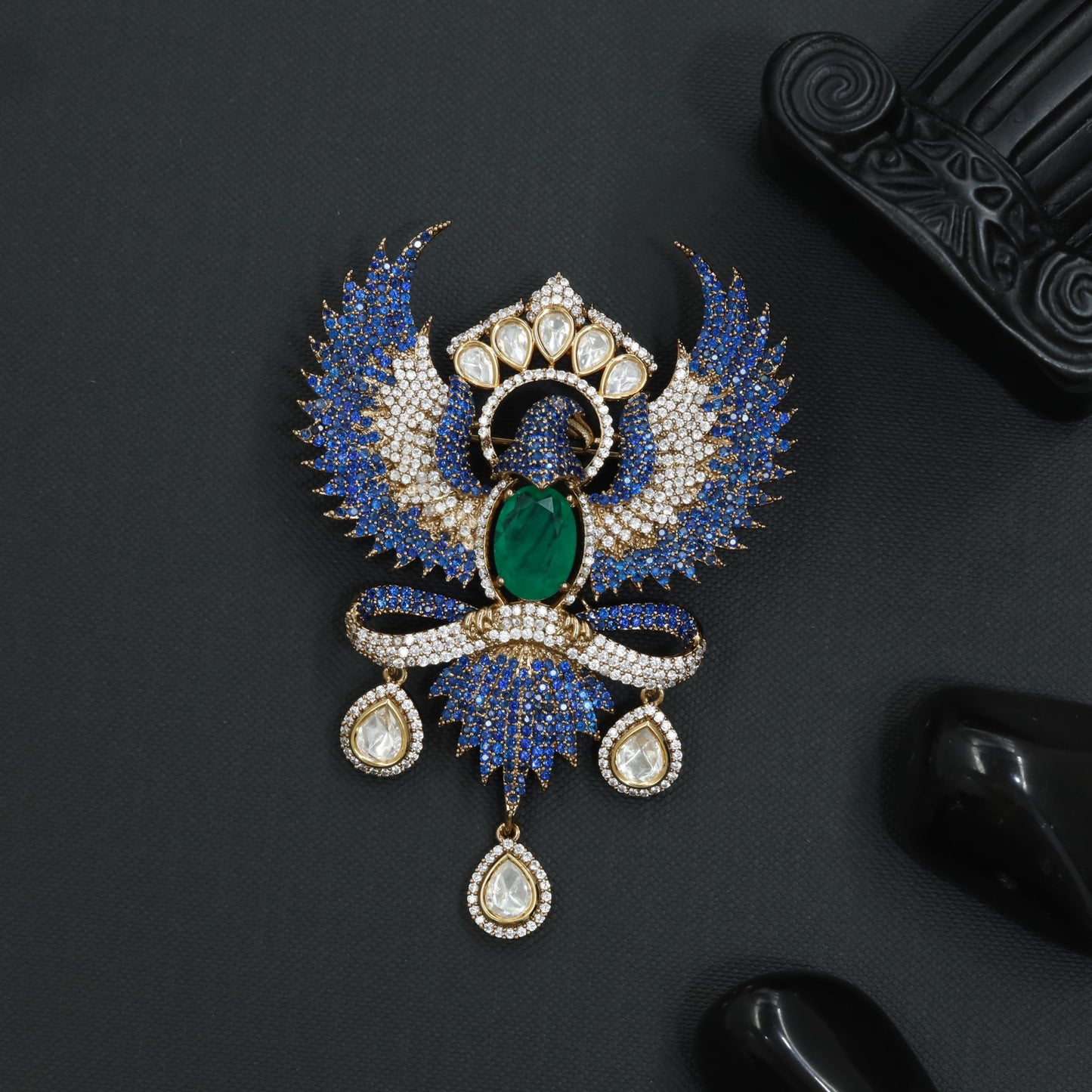 Grand Phoenix Victorian Brooch with Hanging Drop Accents