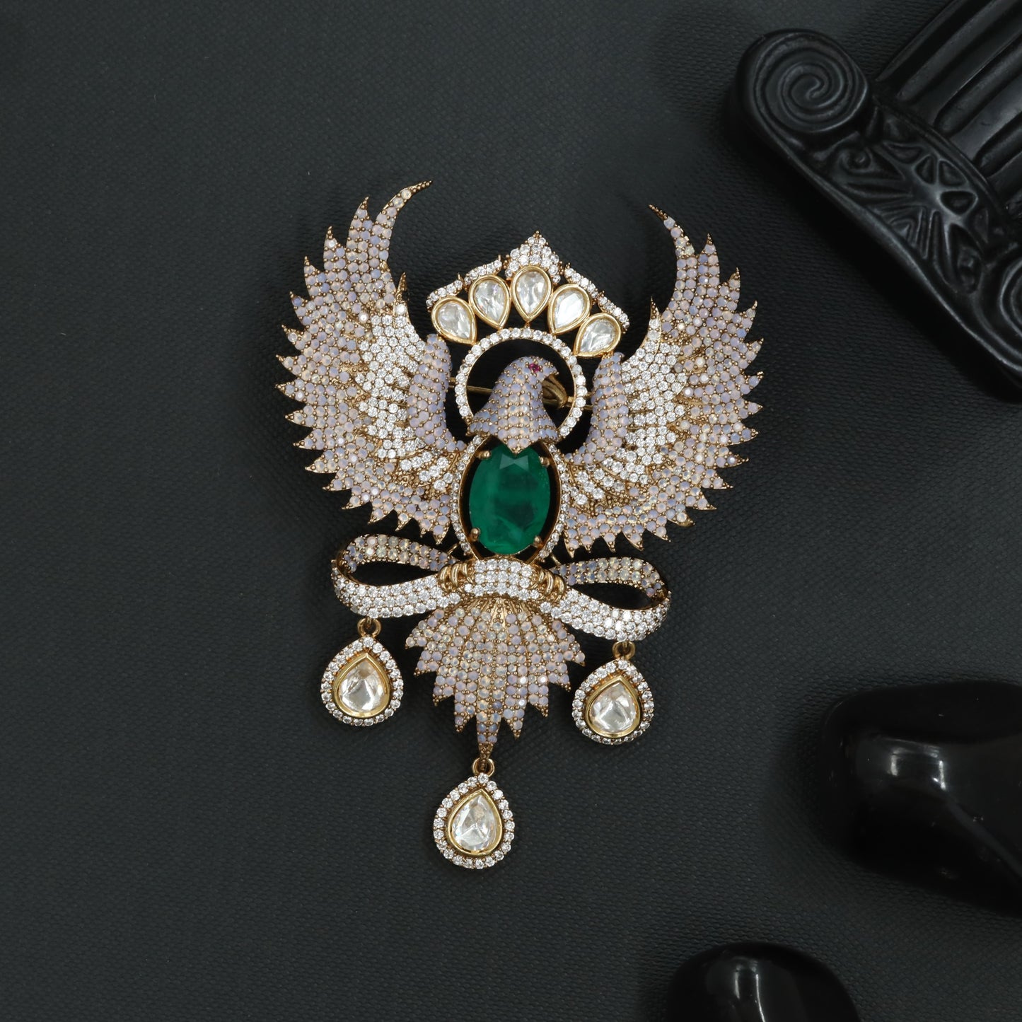 Grand Phoenix Victorian Brooch with Hanging Drop Accents