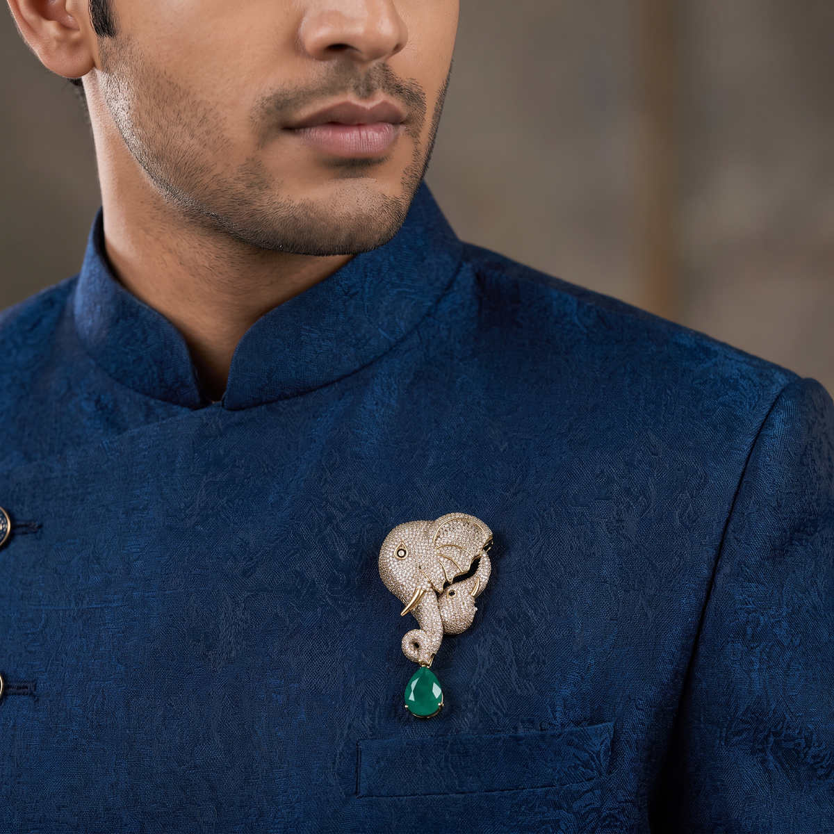 Decorative Elephant Victorian Brooch with Suspended Drop Formation