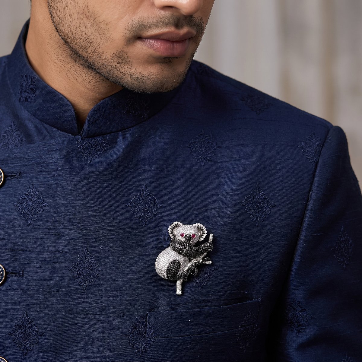 Climbing Koala Rhodium Brooch with Branch Detail