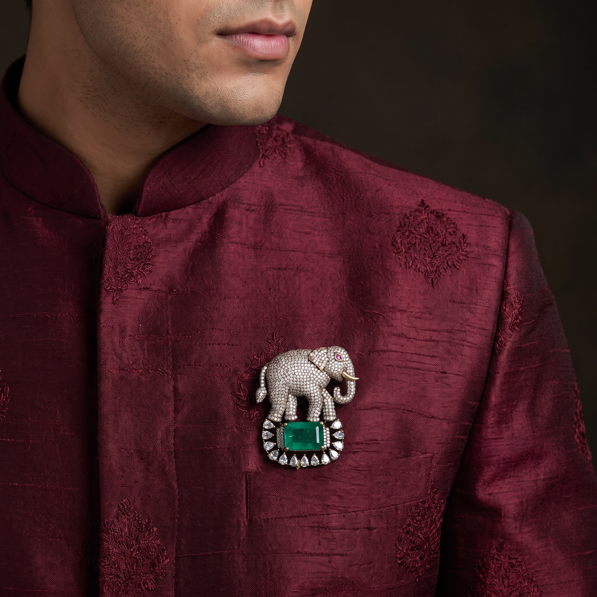 Heritage Elephant Victorian Brooch with Curved Trunk Formation