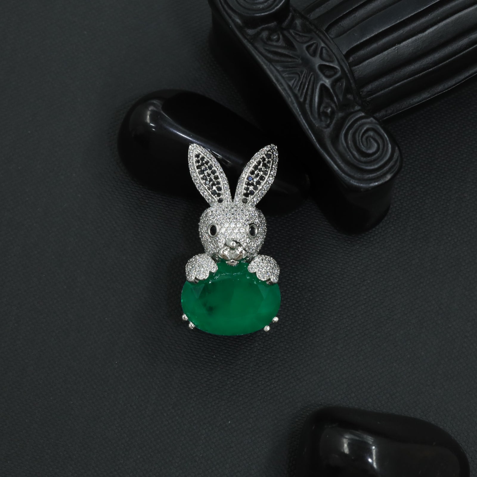 Royal Rabbit Rhodium Brooch with Upright Ear Detailing