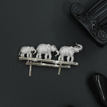 Royal Elephant Family Brooch with Bamboo Branch Styling