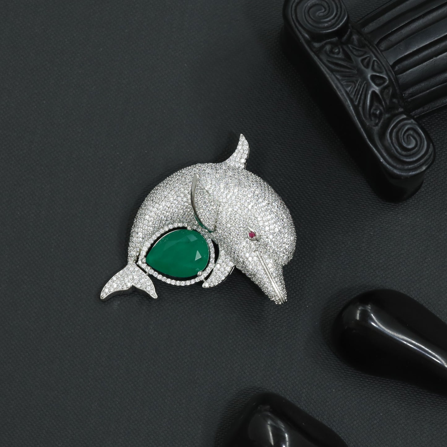 Royal Dolphin Brooch with Curved Fin Detailing