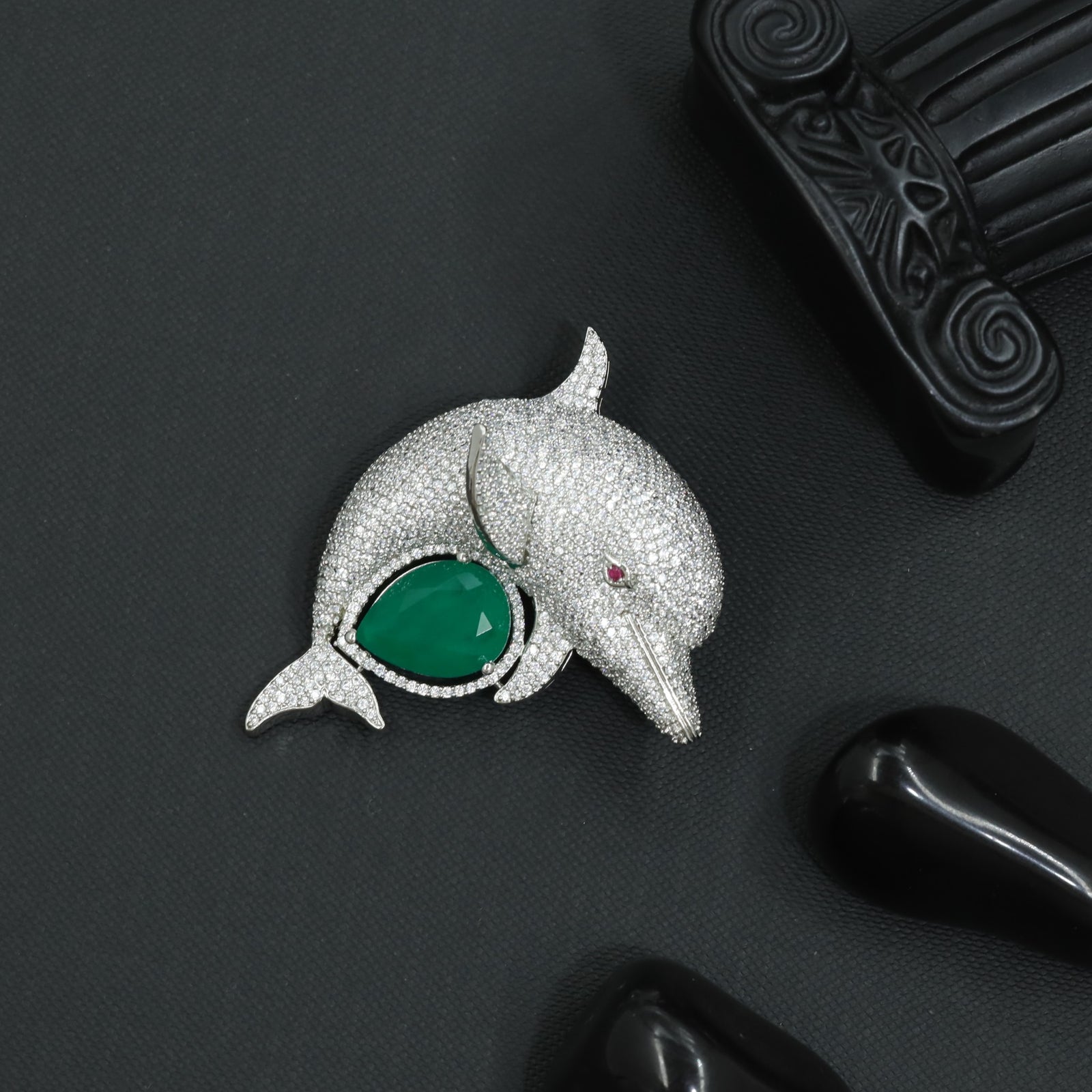 Royal Dolphin Brooch with Curved Fin Detailing