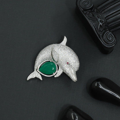 Royal Dolphin Brooch with Curved Fin Detailing