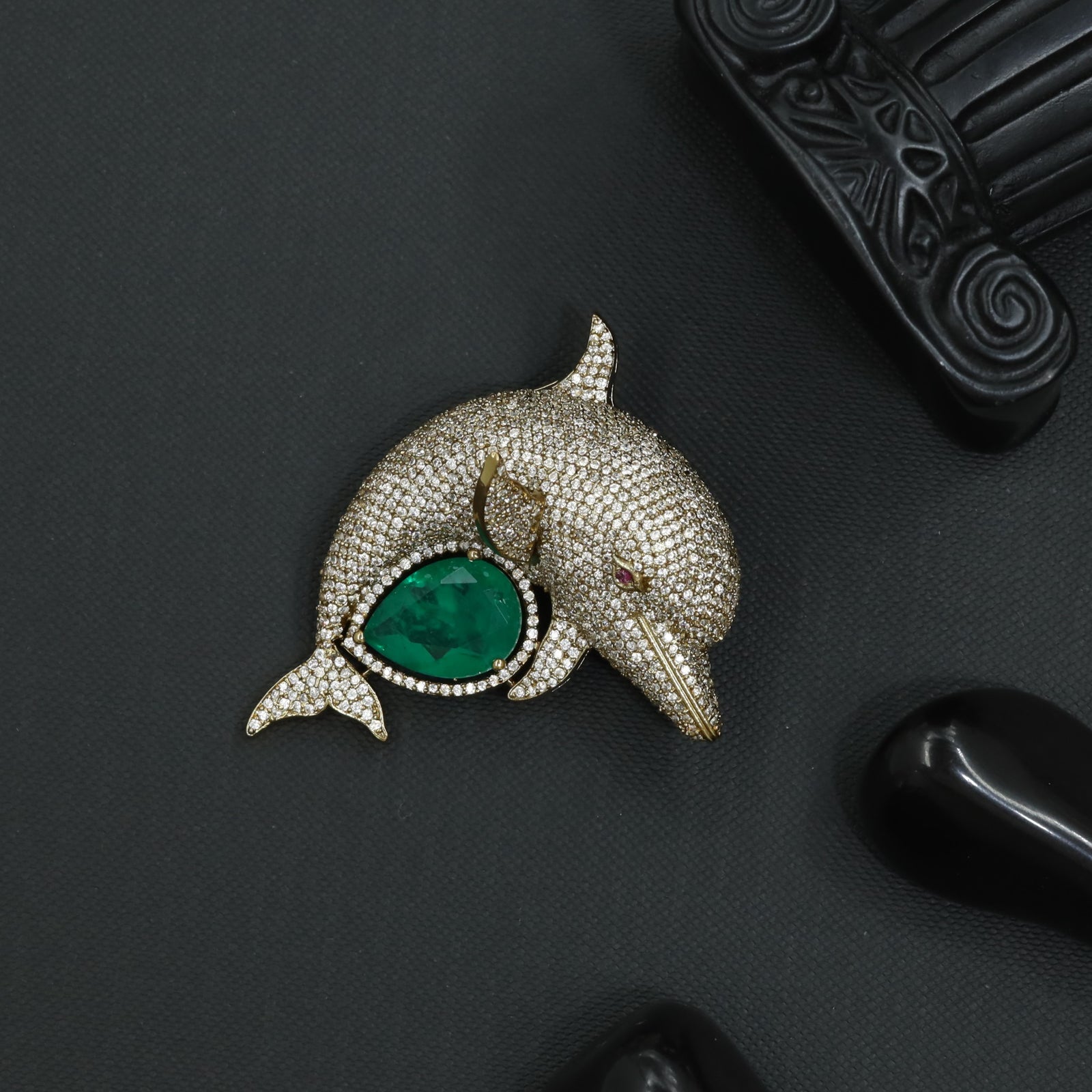 Royal Dolphin Brooch with Curved Fin Detailing