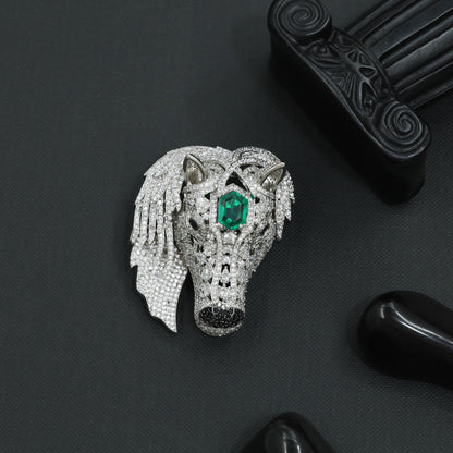 Grand Equine Rhodium Brooch with Raised Head Composition