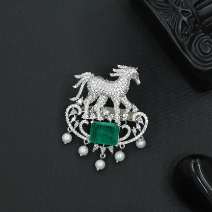 Luxury Horse Brooch with Ornamental Scroll Framework