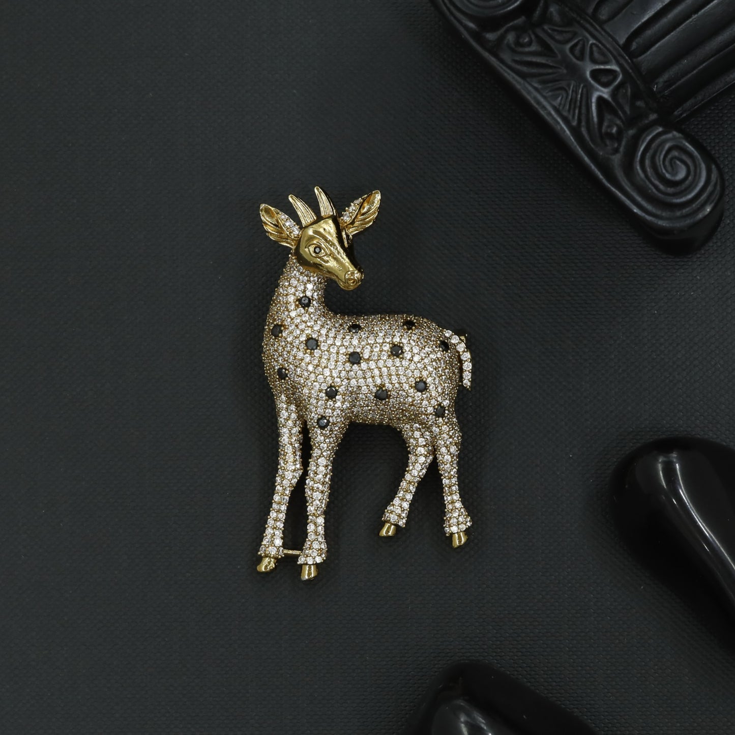 Royal Deer Brooch with Standing Silhouette Detailing