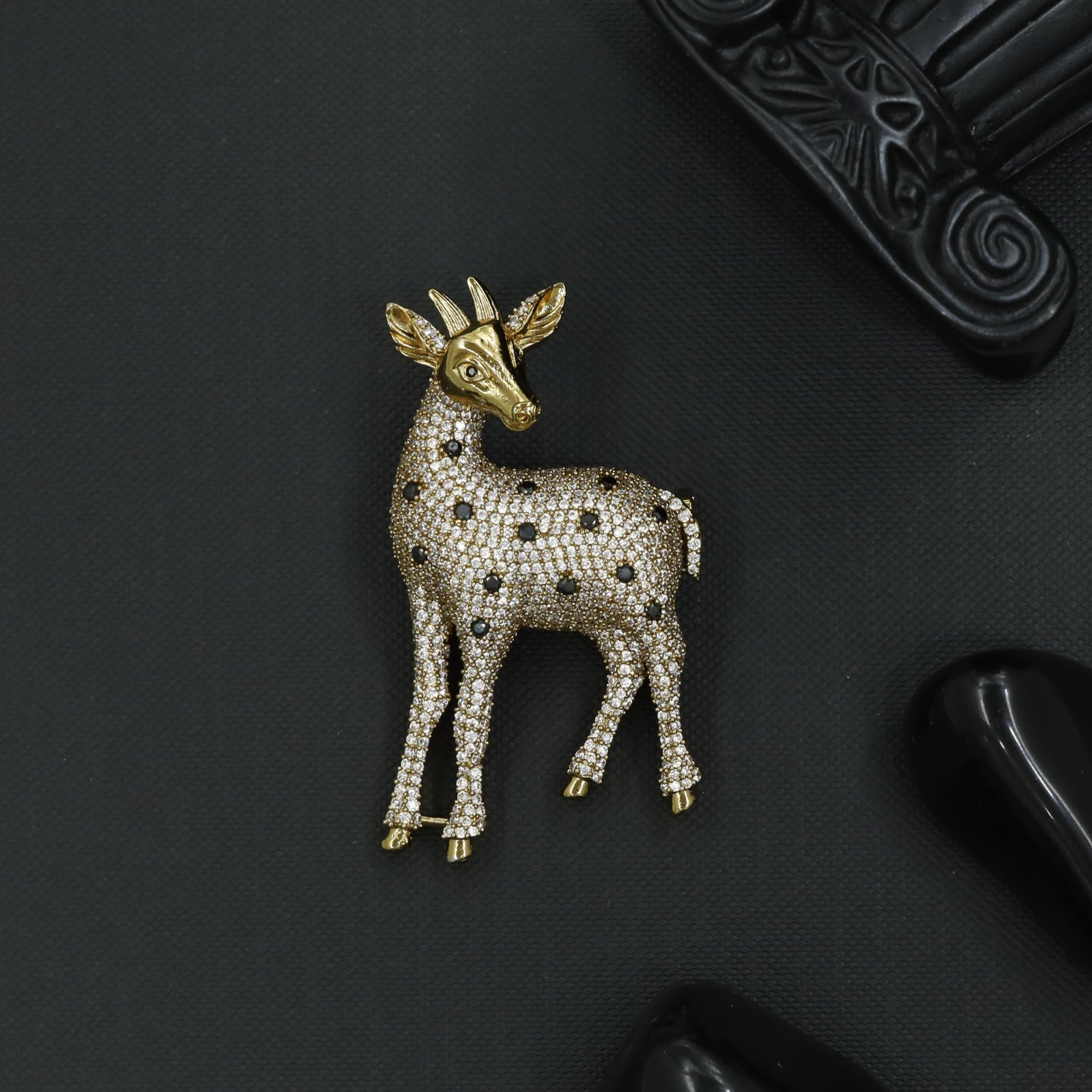 Royal Deer Brooch with Standing Silhouette Detailing