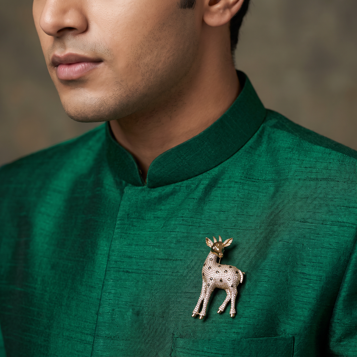 Royal Deer Brooch with Standing Silhouette Detailing